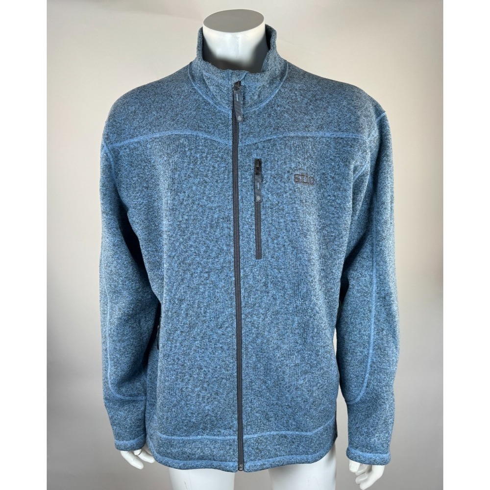 Stio Wilcox Fleece Jacket Mens XXL Full Zip Sweater Stand Up Collar Pockets Blue